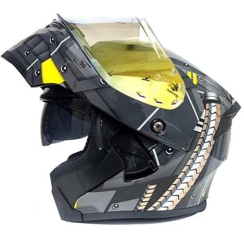 Doppelglas-Integralhelm Modularer Motorrad-Klapphelm Motorrad-Rollerhelm Mopedhelm Doppelvisier Antibeschlag ECE-Zulassung Für Erwachsene Männer Frauen D,S52~53CM von ZHMQQDL