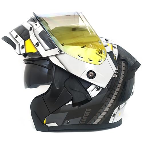 Doppelglas-Integralhelm Modularer Motorrad-Klapphelm Motorrad-Rollerhelm Mopedhelm Doppelvisier Antibeschlag ECE-Zulassung Für Erwachsene Männer Frauen D1,2XL60~61CM von ZHMQQDL