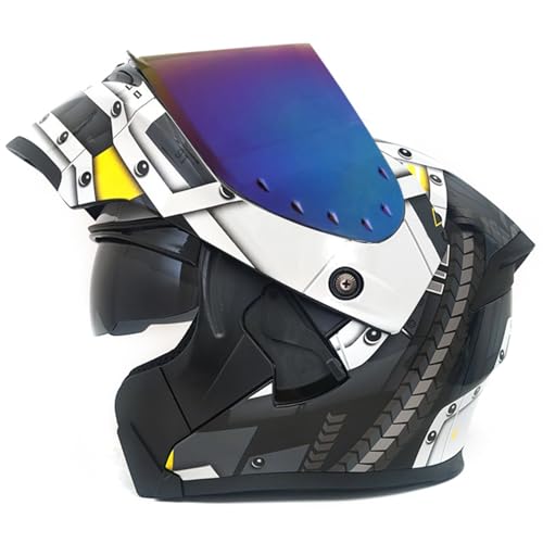 Doppelglas-Integralhelm Modularer Motorrad-Klapphelm Motorrad-Rollerhelm Mopedhelm Doppelvisier Antibeschlag ECE-Zulassung Für Erwachsene Männer Frauen F1,2XL60~61CM von ZHMQQDL