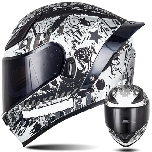 Modulare Motorradhelme, ECE-Geprüfter Klapphelm Integrierter Modularer Helm Mit Doppelter Sonnenblende und Herausnehmbarem Futter Großer Heckhelm Für Männer und Frauen A2,M57~58CM von ZHMQQDL