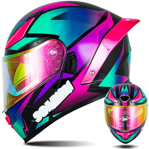 Modulare Motorradhelme, ECE-Geprüfter Klapphelm Integrierter Modularer Helm Mit Doppelter Sonnenblende und Herausnehmbarem Futter Großer Heckhelm Für Männer und Frauen B1,2XL63~64CM von ZHMQQDL