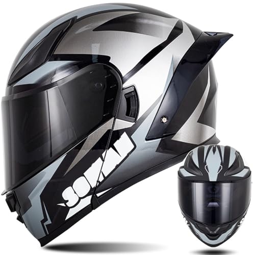 Modulare Motorradhelme, ECE-Geprüfter Klapphelm Integrierter Modularer Helm Mit Doppelter Sonnenblende und Herausnehmbarem Futter Großer Heckhelm Für Männer und Frauen B3,L59~60CM von ZHMQQDL