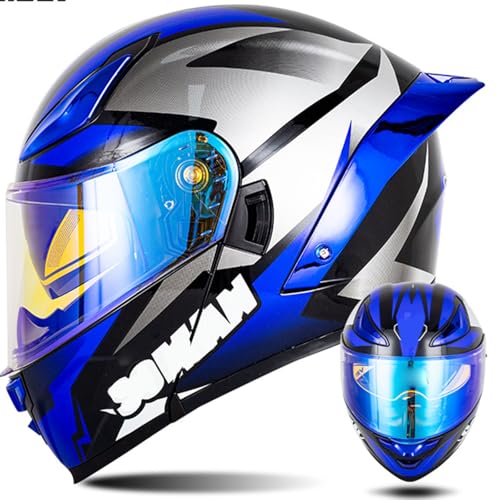 Modulare Motorradhelme, ECE-Geprüfter Klapphelm Integrierter Modularer Helm Mit Doppelter Sonnenblende und Herausnehmbarem Futter Großer Heckhelm Für Männer und Frauen D,2XL63~64CM von ZHMQQDL