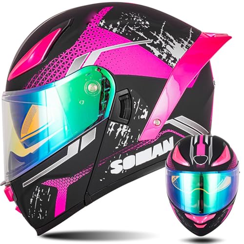 Modulare Motorradhelme, ECE-Geprüfter Klapphelm Integrierter Modularer Helm Mit Doppelter Sonnenblende und Herausnehmbarem Futter Großer Heckhelm Für Männer und Frauen J,M57~58CM von ZHMQQDL