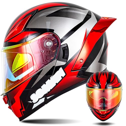 Modulare Motorradhelme, ECE-Geprüfter Klapphelm Integrierter Modularer Helm Mit Doppelter Sonnenblende und Herausnehmbarem Futter Großer Heckhelm Für Männer und Frauen K,S55~56CM von ZHMQQDL