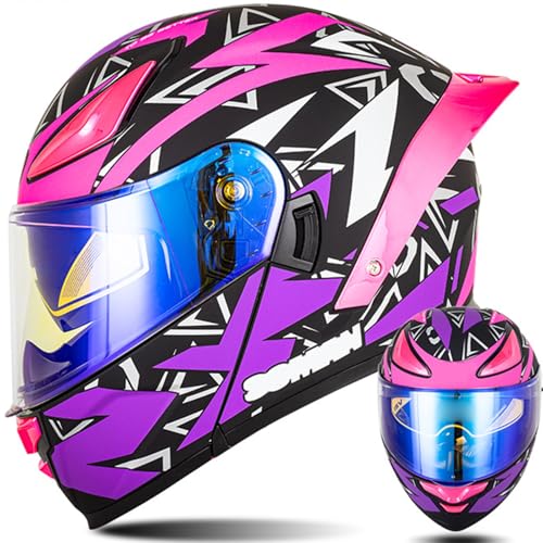 Modulare Motorradhelme, ECE-Geprüfter Klapphelm Integrierter Modularer Helm Mit Doppelter Sonnenblende und Herausnehmbarem Futter Großer Heckhelm Für Männer und Frauen M,S55~56CM von ZHMQQDL