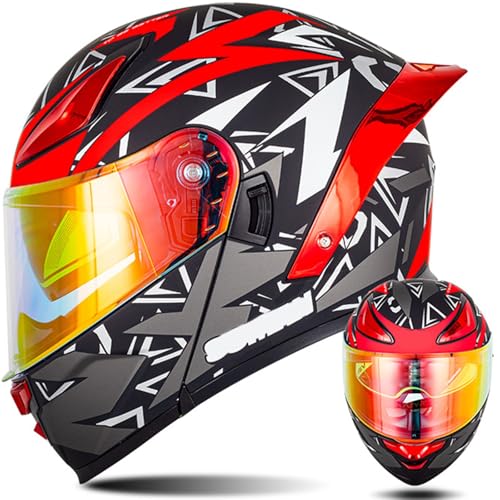 Modulare Motorradhelme Klapphelm Integrierter Modularer Helm Mit Doppelter Sonnenblende und Herausnehmbarem Futter Großer Heckhelm ECE-Geprüfter Für Männer und Frauen B1,XL61~62CM von ZHMQQDL