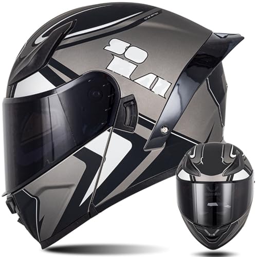 Modulare Motorradhelme Klapphelm Integrierter Modularer Helm Mit Doppelter Sonnenblende und Herausnehmbarem Futter Großer Heckhelm ECE-Geprüfter Für Männer und Frauen C1,2XL63~64CM von ZHMQQDL