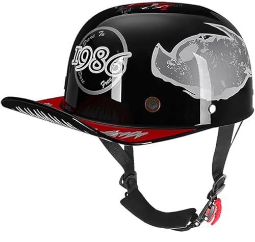 Motorrad Halbhelme Jethelm Halbschalenhelm Mit ECE Vintage Baseballkappe Motorradhelm Cruiser Chopper Rollerhelm Moped Roller Offener Helm Für Erwachsene Damen Herren E,M 57~58CM von ZHMQQDL