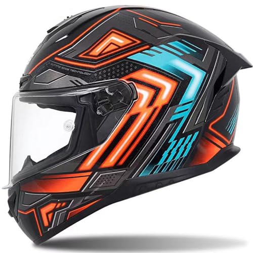 Motorradhelm Integralhelme Für Erwachsene Integralhelm Mopedhelm ECE-Zertifiziertes Kratzfestes Visier 190° Sichtfeld Racing-Style Mit Aerodynamischem Spoiler B,3XL60~61CM von ZHMQQDL