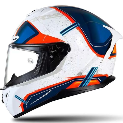 Motorradhelm Integralhelme Für Erwachsene Integralhelm Mopedhelm ECE-Zertifiziertes Kratzfestes Visier 190° Sichtfeld Racing-Style Mit Aerodynamischem Spoiler C1,L55~56CM von ZHMQQDL