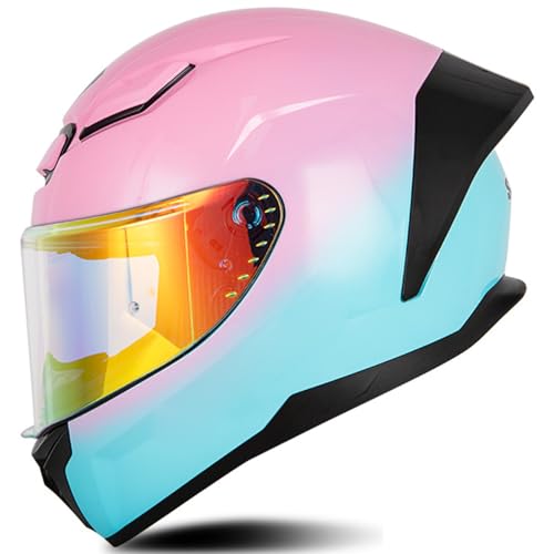 Motorradhelm Klapphelm Integralhelm Rollerhelm Sturzhelm Mit Doppelvisier und Sonnenblende ECE Für Damen Herren Erwachsene Integralhelm Mopedhelm Retro Design A1,L59~60CM von ZHMQQDL
