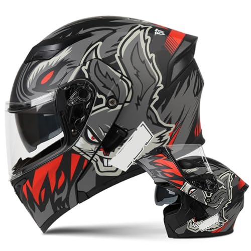 Motorradhelm Motorrad-Klapphelm Modularhelm Mit Doppelvisier Integralhelm ECE-Zertifiziert Für Erwachsene Damen Herren Integrierter Helm Roller Moped Street Racing Crashhelm A,M55~57CM von ZHMQQDL