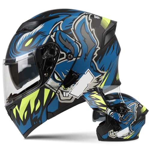 Motorradhelm Motorrad-Klapphelm Modularhelm Mit Doppelvisier Integralhelm ECE-Zertifiziert Für Erwachsene Damen Herren Integrierter Helm Roller Moped Street Racing Crashhelm B,XXL60~63CM von ZHMQQDL