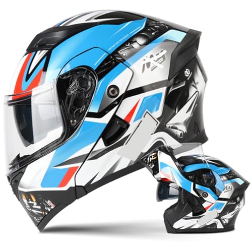 Motorradhelm Motorrad-Klapphelm Modularhelm Mit Doppelvisier Integralhelm ECE-Zertifiziert Für Erwachsene Damen Herren Integrierter Helm Roller Moped Street Racing Crashhelm D,M55~57CM von ZHMQQDL