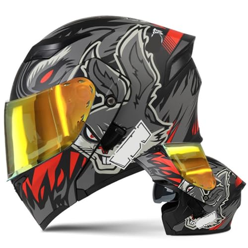 Motorradhelm Motorrad-Klapphelm Modularhelm Mit Doppelvisier Integralhelm ECE-Zertifiziert Für Erwachsene Damen Herren Integrierter Helm Roller Moped Street Racing Crashhelm D1,M55~57CM von ZHMQQDL