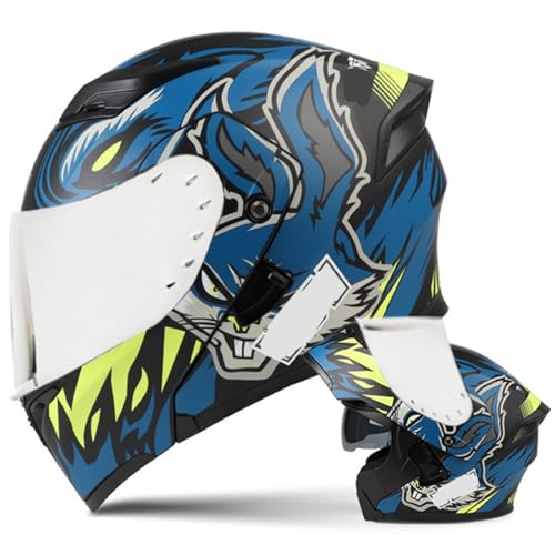 Motorradhelm Motorrad-Klapphelm Modularhelm Mit Doppelvisier Integralhelm ECE-Zertifiziert Für Erwachsene Damen Herren Integrierter Helm Roller Moped Street Racing Crashhelm F,M55~57CM von ZHMQQDL