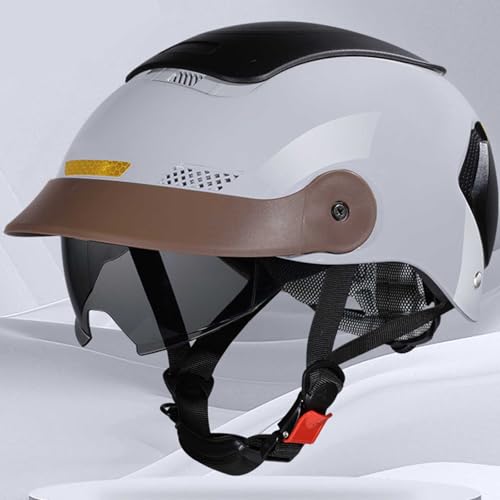 Retro Motorrad Halbhelme Motorradhelm Für Damen Und Herren DOT/ECE-Zertifizierung Jethelm Mit Visier Halbschalenhelm Braincap Für Fahrrad Moped Roller Offener Helm C,Transparent Mirror von ZHMQQDL