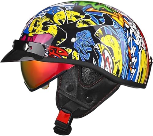 Vintage Motorrad Halbhelme Motorradhelm Mit Visier Jethelm Retro Halbschalenhelm Mit ECE Scooter Moped Rollerhelm Cruiser Chopper Offener Helm Für Erwachsene Damen Herren A1,2XL63~64CM von ZHMQQDL