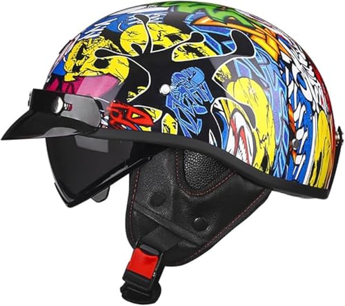 Vintage Motorrad Halbhelme Motorradhelm Mit Visier Jethelm Retro Halbschalenhelm Mit ECE Scooter Moped Rollerhelm Cruiser Chopper Offener Helm Für Erwachsene Damen Herren A2,M57~58CM von ZHMQQDL