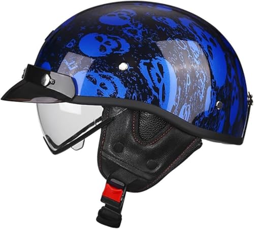 Vintage Motorrad Halbhelme Motorradhelm Mit Visier Jethelm Retro Halbschalenhelm Mit ECE Scooter Moped Rollerhelm Cruiser Chopper Offener Helm Für Erwachsene Damen Herren B,L59~60CM von ZHMQQDL