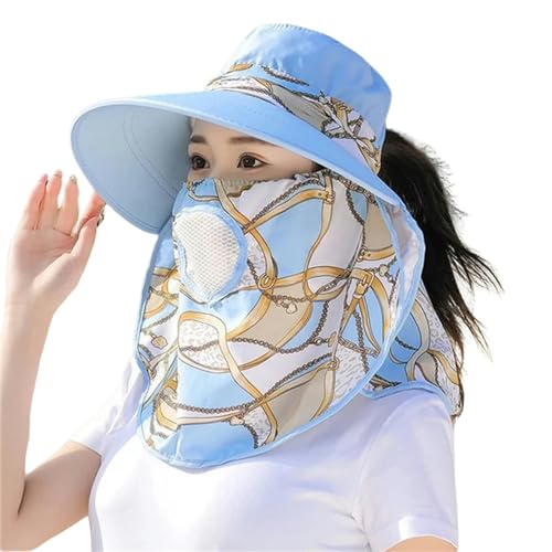 ZHOUT Sonnenschutzmaske Sommer Frauen Breitkremp Schattenhut Gesicht Maske Abnehmbarer Sunhat Outdoor -Druck Atmungsaktiver Fischer Hut-Blau von ZHOUT
