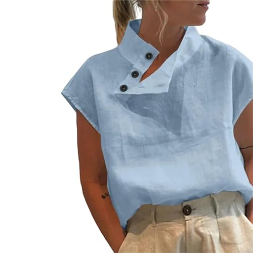 ZHOUT T Shirt Sommerfrauen Rollkragenpullover Kurzärmel Blusen Leichte Atmungsaktive Tunika -Tops Übergroß-Hellblau-5Xl von ZHOUT