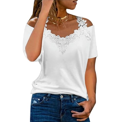 ZHOUT T Shirt V-Ausschnitt Kurzärmelig T-Shirt Sommer Frauen Kleidung Freizeit Hemd T-Shirt Crop Clow-Weiss-L von ZHOUT