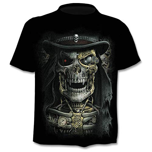 ZHRDRJB 3D T-Shirts,Kreative Piraten Schädel 3D Gedruckt T Shirt Rundhals Pullover Casual Short Sleeve Plus Größe Sommer T Shirts Tops Mode Wilde Paar Kleidung, 3XL von ZHRDRJB