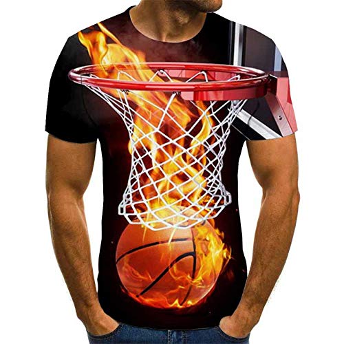 ZHRDRJB 3D T-Shirts,Mode-Basketball Feuer 3D Gedruckt T Shirt Männer Unisex Casual Kurzarm O-Ausschnitt Persönlichkeit Männer Lose Tops Plus Größe Hip Hop Paar Kleidung, XL von ZHRDRJB