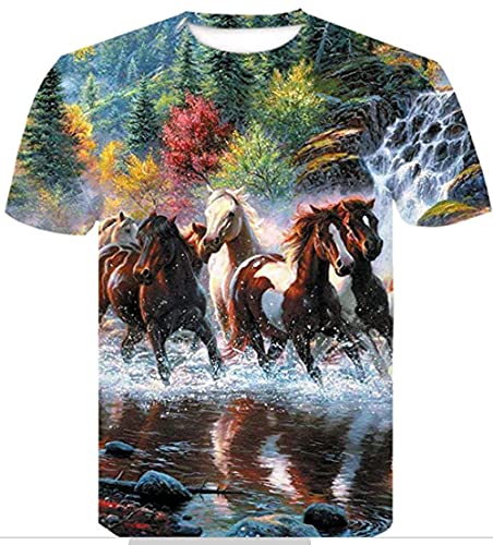 ZHRDRJB 3D T-Shirts,Mode Sommer T-Shirt Männer 3D Pferde Tierdruck T-Shirt Rundhals-Pullover Kurzarm Unisex Streetwear Spleißen Bedrucktes T-Shirt Herren Größe S-6Xl, 5XL von ZHRDRJB