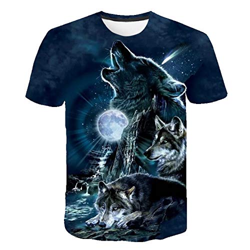 ZHRDRJB 3D T-Shirts,Mond Nacht Wolf 3D Tier Gedruckt Sommer T-Shirt Herren Mode Kurzarm Tops Straße Rundhals Neuheit T-Shirt Unisex Casual Plus Size T-Shirt Größe S-6Xl, L. von ZHRDRJB
