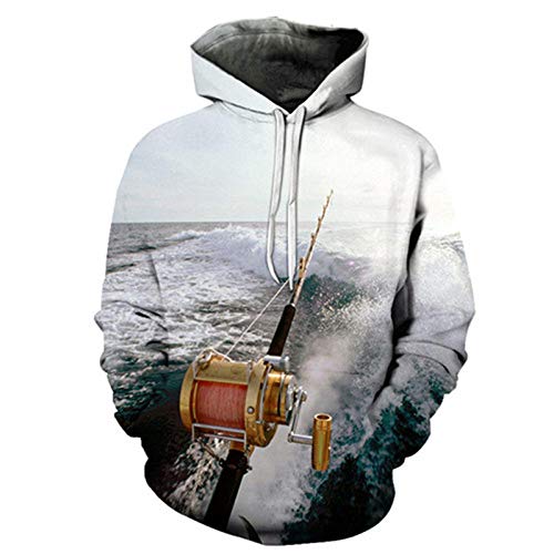 ZHRDRJB Hoodie 3D Druck,Unisex Hoodie Sea Fishing Print Sweatshirt Paar Langarm Neuheit Kapuzepullover Outerwear Trainingsanzüge Mit Taschen, XL von ZHRDRJB