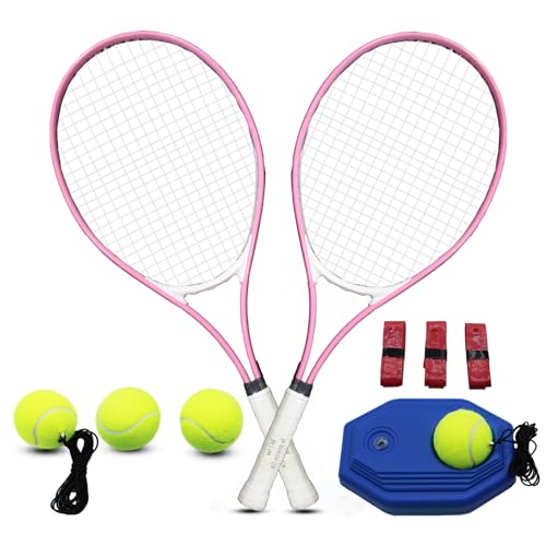 ZHUOKECE Tennisschläger für Erwachsene, 2 Spieler Erwachsene Freizeit Tennisschläger Set für Anfänger und Profi mit 4 Tennisbällen, 3 Overgrips, 1 Tennistasche (Rosa) von ZHUOKECE