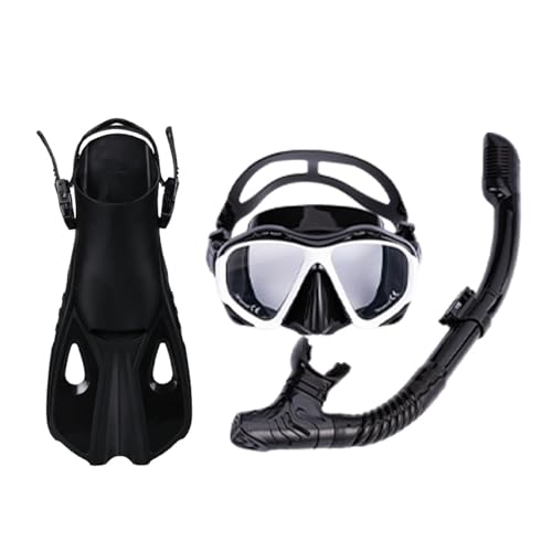 Schnorchelset mit Flossen, Schnorchelausrüstung in Reisegröße mit Schwimmflossen, Hochwertige Tauchermaske für Kinder Erwachsene-Black + White||S/M von ZILUXI