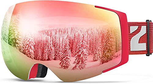 ZIONOR Lagopus X4 Skibrille Verspiegelt Snowboard Brille Magnet Zweilagiges Objektiv Kugelförmiges Design Anti-Fog UV-Schutz Anti-Rutsch-Gurt Schneebrille für Herren Damen von ZIONOR