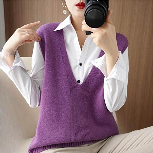 ZIRONG Weste Pullunder Damen,Ärmellose Damenweste Strickpullover/Wollmischung Lila Tiefer V-Ausschnitt Ärmelloser Pullover/Frühlingsinnenpullover Tanktops,XXL von ZIRONG