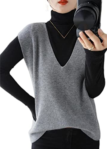 ZIRONG Weste Pullunder Damen,Ärmelloser Pullover Aus Wollmischung Für Damen/Damen Frühlingspullover Westen V-Ausschnitt Lässige Lockere Graue Tanktops, XXL von ZIRONG