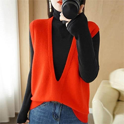 ZIRONG Weste Pullunder Damen,Spring Wollmisch-Innenpullover Tanktops/Tiefer V-Ausschnitt Ärmelloser Pullover/Rote Ärmellose Weste Strickpullover Für Damen,M von ZIRONG