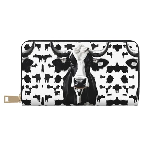 Cartoon-Reisebrieftasche mit süßem Otter-Druck, außergewöhnliches langes Kunstleder, Reisebrieftasche mit Reißverschluss, entworfen für Frauen, schwarz-weißes Kuhmuster, Einheitsgröße, Schwarz-weißer von ZISHAK