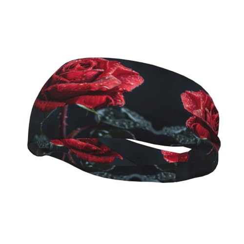 Modisches, sportliches Stirnband mit roten Rosen für Damen und Herren, perfekt für alle sportlichen Aktivitäten von ZISHAK