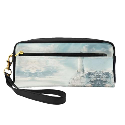 ZISHAK Tragbare Make-up-Tasche mit Ananas-Motiv am Strand, reisefreundliches Design, vielseitige Mini-Make-up-Tasche, Leuchtturm-Hintergrund, Einheitsgröße von ZISHAK