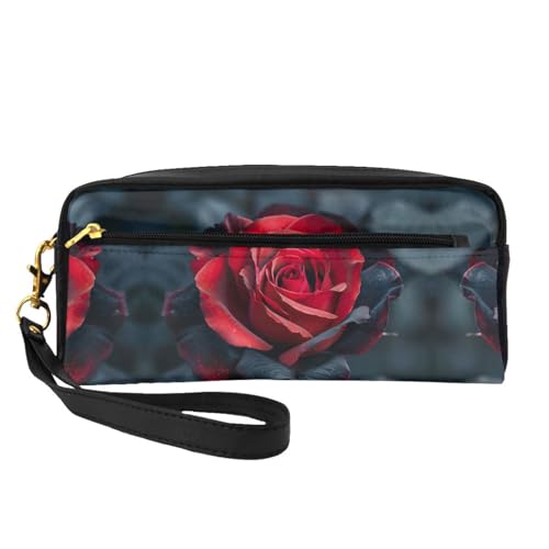 ZISHAK Tragbare Make-up-Tasche mit gesundem Lebensmitteldruck, reisefreundliches Design, vielseitige Mini-Make-up-Tasche, Rote und schwarze Rose, Einheitsgröße von ZISHAK