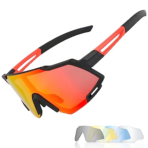 ZISTRFLO Polarisierte Sport-Sonnenbrille mit 5 austauschbaren Gläsern, coole Z87 Sportbrille zum Radfahren, Fahren und Angeln, A01 von ZISTRFLO