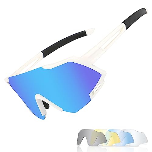 ZISTRFLO Polarisierte Sport-Sonnenbrille mit 5 austauschbaren Gläsern, coole Z87 Sportbrille zum Radfahren, Fahren und Angeln, A05 von ZISTRFLO