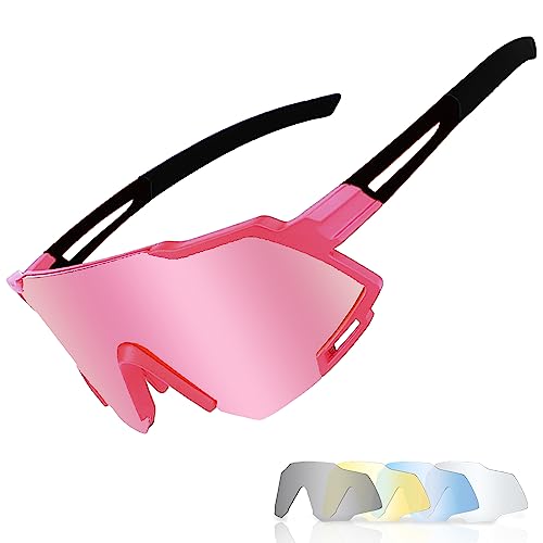 ZISTRFLO Polarisierte Sport-Sonnenbrille mit 5 austauschbaren Gläsern, coole Z87 Sportbrille zum Radfahren, Fahren und Angeln, A06 von ZISTRFLO