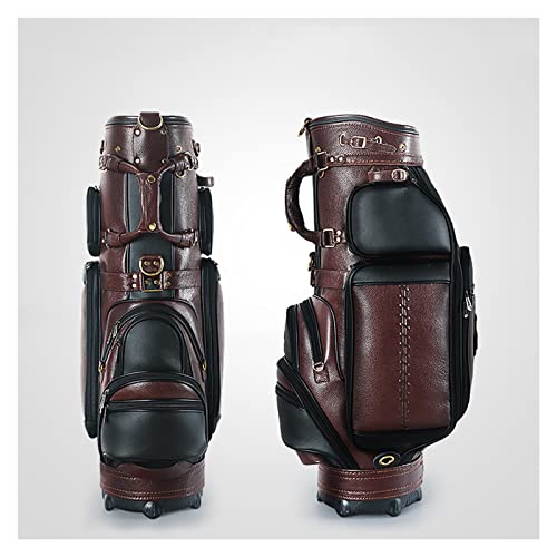 Herren-Golftasche aus Leder, professionelle wasserdichte Golf-Cart-Tasche, Basis mit hoher Härte, tragbare Golf-Stand-Tasche, Reise-Golfschlägertaschen (Farbe: Braun) von ZJDYDY