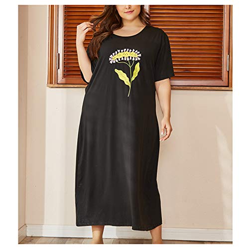 ZJML Damen Nachthemd in Übergröße, Rundhals-Pullover-Pyjama, Lange Nachtwäsche,Schwarz,4XL von ZJML