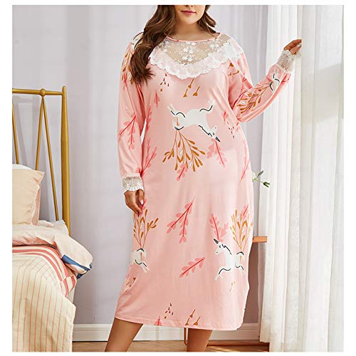 ZJML Damen-Pyjama in Übergröße, langes Langarm-Nachthemd, lockeres, lässiges Nachthemd,Rosa,3XL von ZJML