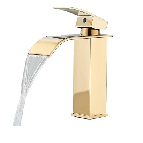 ZJSHGZBR Gebürstetes Gold Waschtischarmatur, Wasserfall, Kaltmischer, Waschtischarmatur für Badezimmer (Farbe : Gold glänzend) von ZJSHGZBR